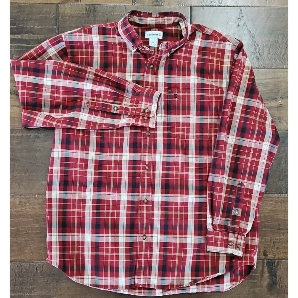 Carhartt Relaxed Fit Shirt Mens XL‎ Plaid Red Button Down Workwear